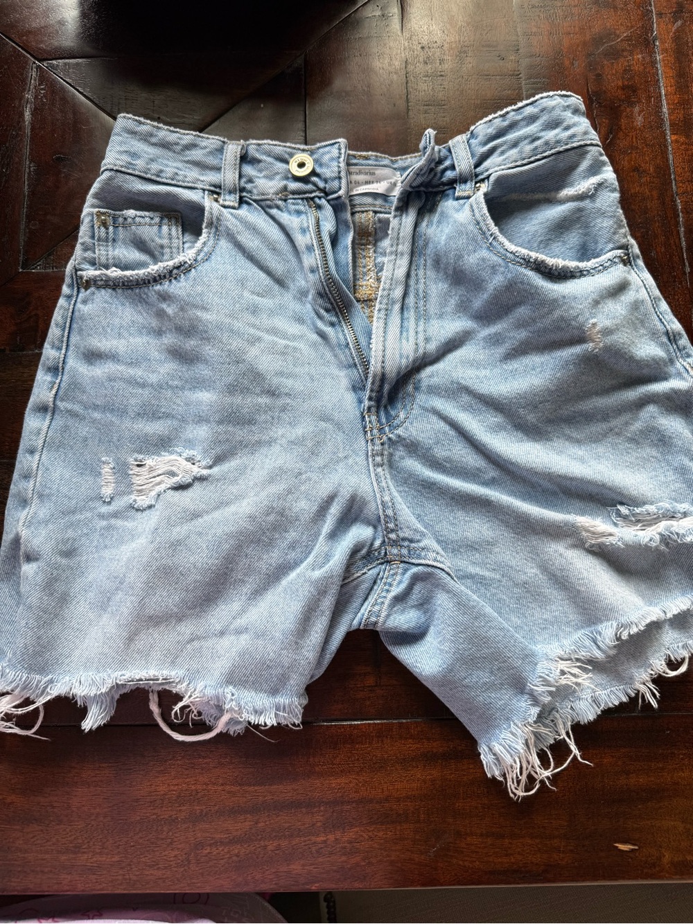 stradivarius Light Blue Distressed High-Waist Jean Shorts